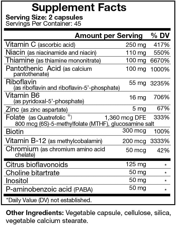 Super B Complex - Comprehensive Stress &amp Energy Support Supplement - Full Spectrum Bioactive B Vitamins &amp Minerals - Supports Healthy Stamina Brain &amp Immune Function - 90 Capsules
