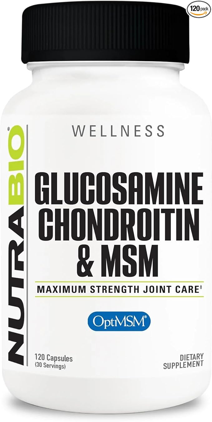 NutraBio Glucosamine Chondroitin &amp OptiMSM Supplement Joint Support Formula - 120 Capsules (120 Count)