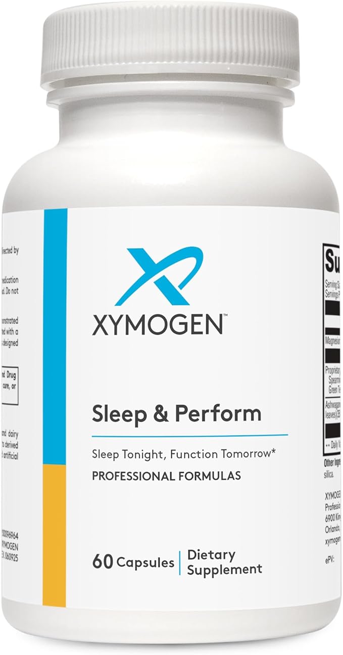 XYMOGEN Sleep &amp Perform - Magnesium &amp Ashwagandha Supplement for Sleep &amp Brain Performance Support - Chelated Magnesium with Shoden Ashwagandha - 60 Capsules
