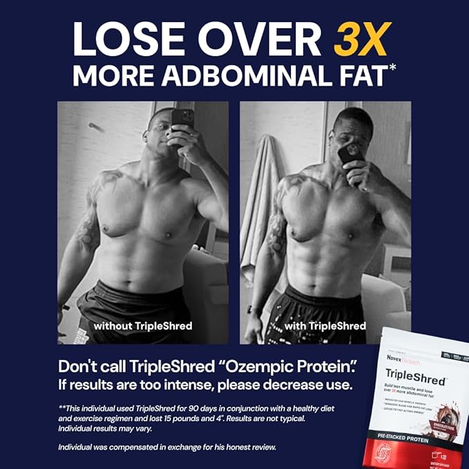 Novex Biotech TripleShred Protein - Pre-Stacked Protein - Increase Energy and Focus - Build Muscle - Chocolate Fudge 20 svgs (Pack of 2)