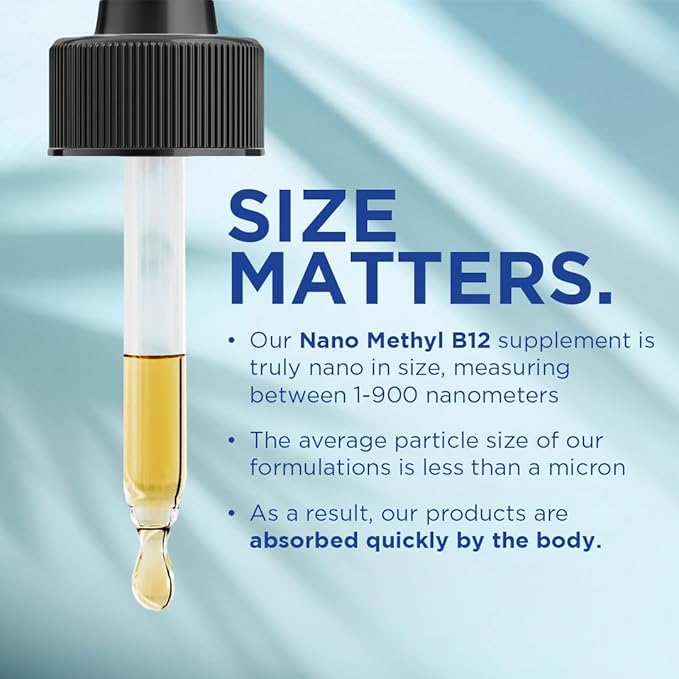NANO METHYL B-12 1000MCG Methylcobalamin nanosized liquid drops for INSTANT ABSORPTION East to Use. Delicious Berry Flavor.
