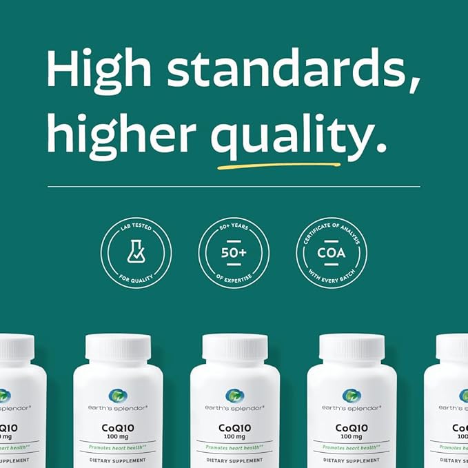 Earth's Splendor CoQ10 Supplement 120 Softgels 100mg Coenzyme Q10 Contain 4 Month Supply