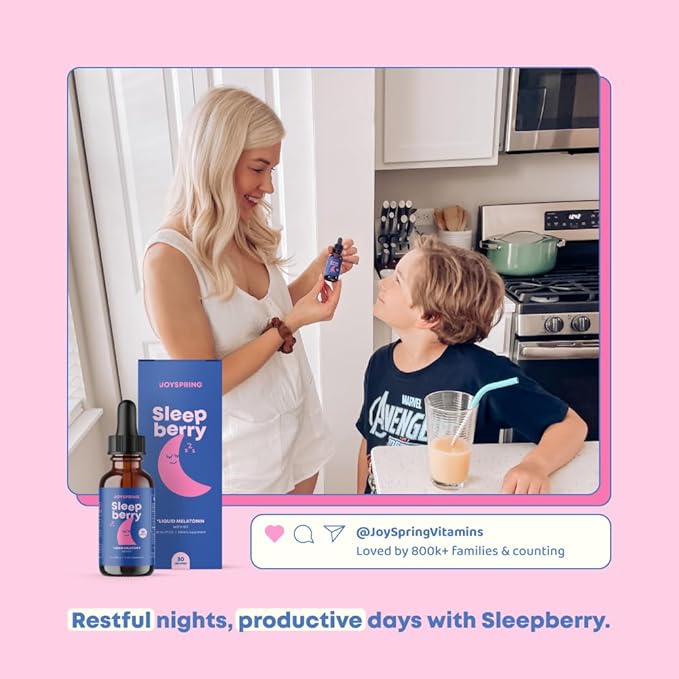 JoySpring SleepBerry Liquid Melatonin for Kids - Natural Sleep Aid with Elderberry and Vitamin D - Boosts Immune System While They Sleep (1 Fl oz) (Pack of 2)