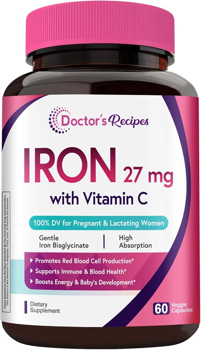 Doctor's Recipes Iron Plus &amp Prenatal  Iron Bundle Stomach‑Friendly and High‑Absorption Iron Support for Pregnancy &amp Daily Energy 120 Vegan Caps Total