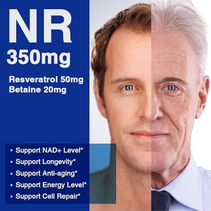 Lovita NR (Nicotinamide Riboside) 350 mg NAD Supplement with Trans-Resveratrol and Betaine Promote NAD Plus Levels Healthy Aging 30 Vegan Enteric-Coated Capsules (Pack of 3)