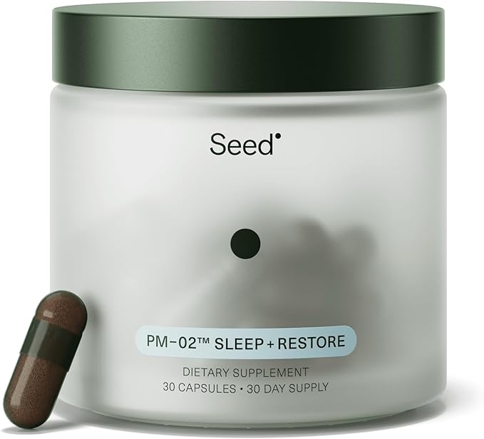 Seed PM-02 Sleep + Restore - Sleep Aid for Women &amp Men - Non-Habit Forming Bioidentical Melatonin &amp Ashwagandha - Vegan &amp Shelf-Stable - 30 Capsules (30-Day Supply)