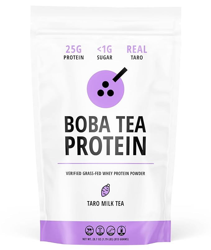 Taro Milk Tea | 25g Grass-Fed Whey Protein Isolate Powder | Gluten-Free &amp Soy-Free Bubble Tea Protein Drink | Real Ingredients &amp Lactose-Free Protein Drink | 19 Servings