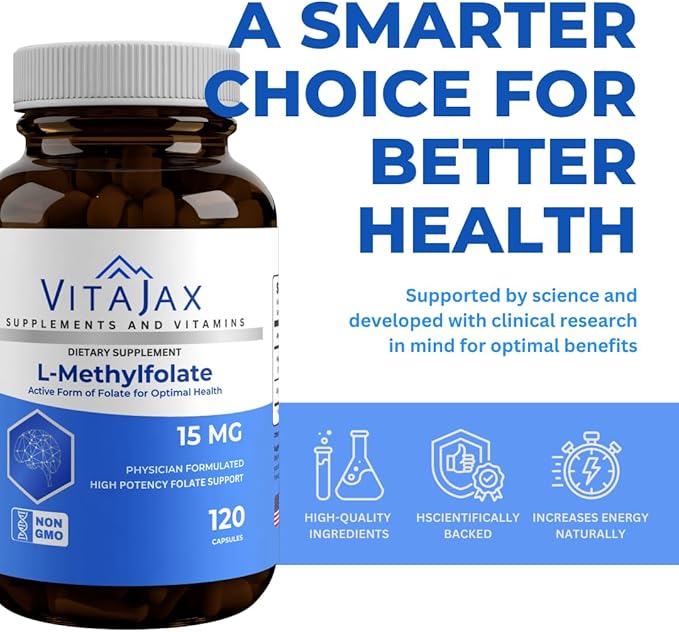 L Methylfolate 15mg | 120 Caps | Value Pack | Max Potency | Active Folate | Gluten Free | Methyl Folate 5-MTHF | No Filler