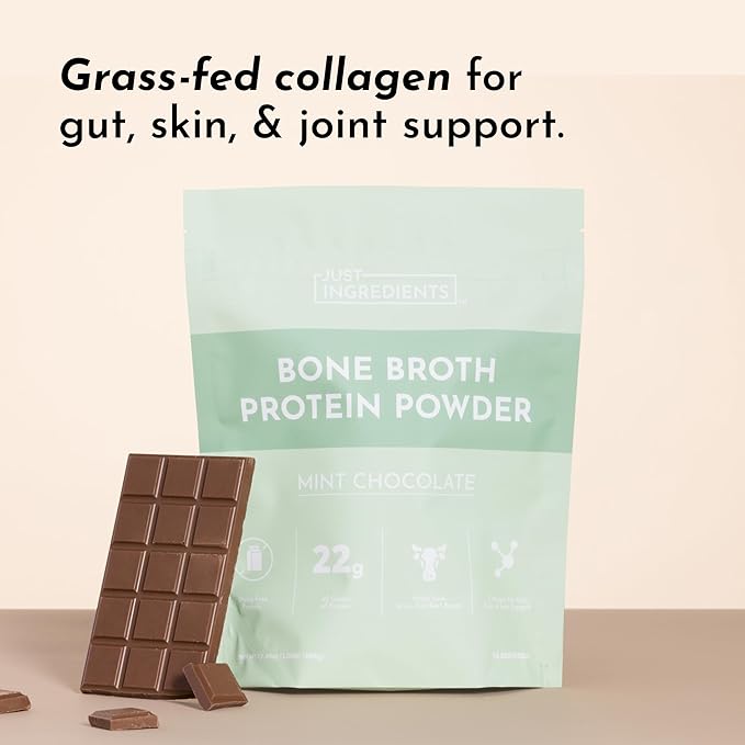 Bone Broth Protein Powder – Mint Chocolate | 15 Servings | 21g Grass-Fed Protein per Serving | Dairy-Free | Collagen for Gut Skin &amp Joint Support | Made with Real Food Ingredients