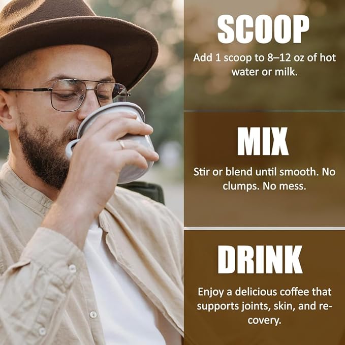 Premium Collagen for Men Infused with Instant Coffee Bone Joint &amp Muscle Formula Recovery 100mg Caffeine Non GMO Dairy Free Sugar Free Keto &amp Paleo Friendly / 30 Srvg