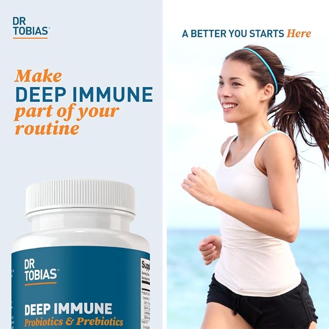 Dr. Tobias Deep Immune Probiotics &amp Prebiotics - Dual Action Digestion &amp Immune Support with PreforPro Prebiotics &amp Spore Forming Probiotics for Women &amp Men - 120 Capsules (60 Servings