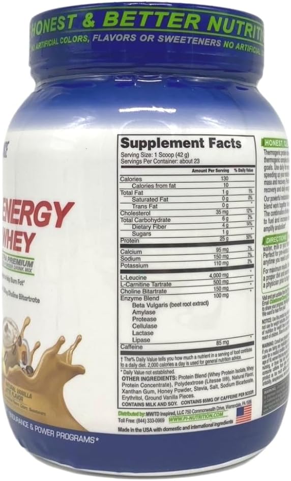 Performance Inspired Diet &amp Energy Whey Protein – 25G Clean Protein – L-Carnitine &amp Leucine – Digestive Enzymes – Green Tea Extract – Gluten-Free – 1g Sugar – Vanilla Latte – 2.4 lb