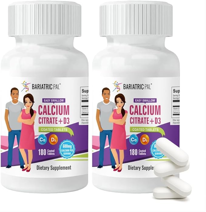 BariatricPal Easy Swallow Calcium Citrate (600mg) and D3 Coated Tablets (60-Day Supply)