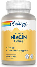 SOLARAY No Flush Niacin 500mg Flush-Free Vitamin B3 Niacin Energy and Circulatory System Support Vegan Lab Verified 60-Day Money-Back Guarantee 100 Servings 100 VegCaps