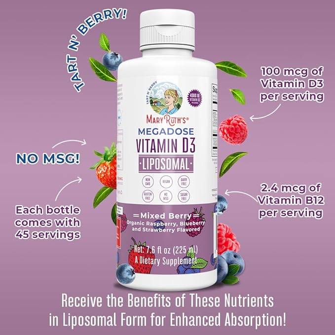 MaryRuth Organics Kids Multivitamin Liposomal (Strawberry Cherry &amp Vanilla) &amp Vitamin D3 Liposomal (Mixed Berry) Clean Label Project Verified® Vitamins for Immunity &amp Overall Wellness Veg