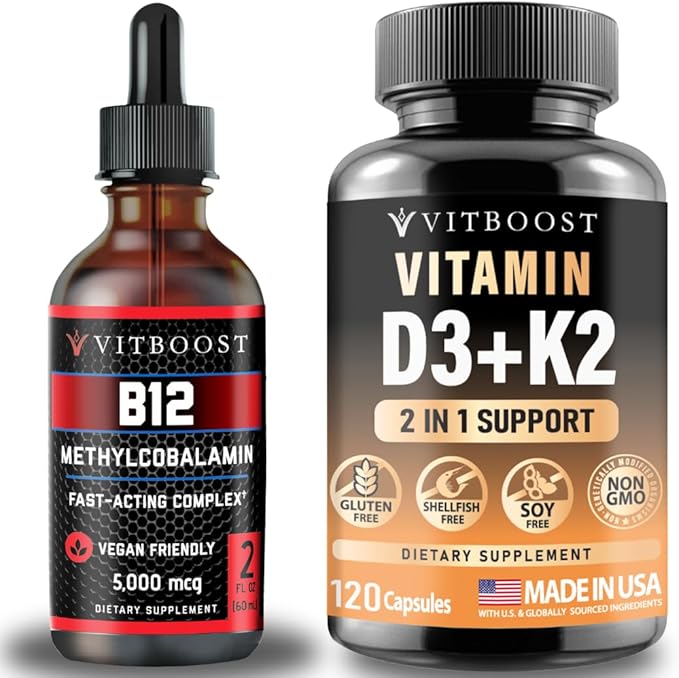Vegan Liquid B-12 Drops – 60 x 5000 mcg with Vitamin D3 K2 Complex