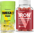 Vegan Iron Gummies + Vegan Algae Omega-3 DHA - Best Vitamin Supplement for Women &amp Men Non-GMO Gluten-Free