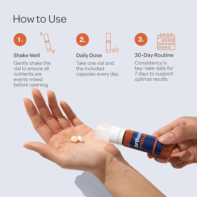 Orthomol Immun Immune Support Vials for Adults with Vitamin C Zinc Selenium Iodine Vitamin D E AB Calcium 25+ Immune Boost Nutrients 1 Serving Per Day for Daily Health (7 Day Supply)