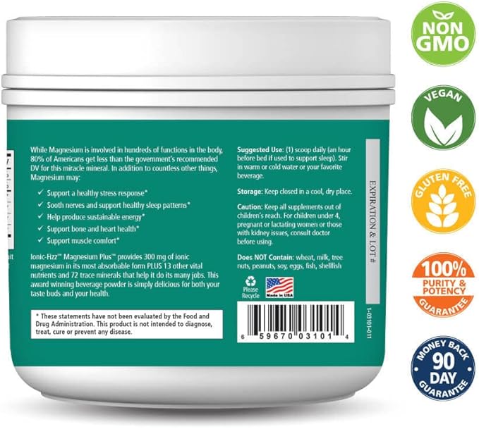 Pure Essence Labs Ionic Fizz Magnesium Plus Anti-Stress Supplement Drink Powder Gluten Free and Non-GMO Magnesium Powder (Raspberry Lemonade 6.03 Ounce (Pack of 1))