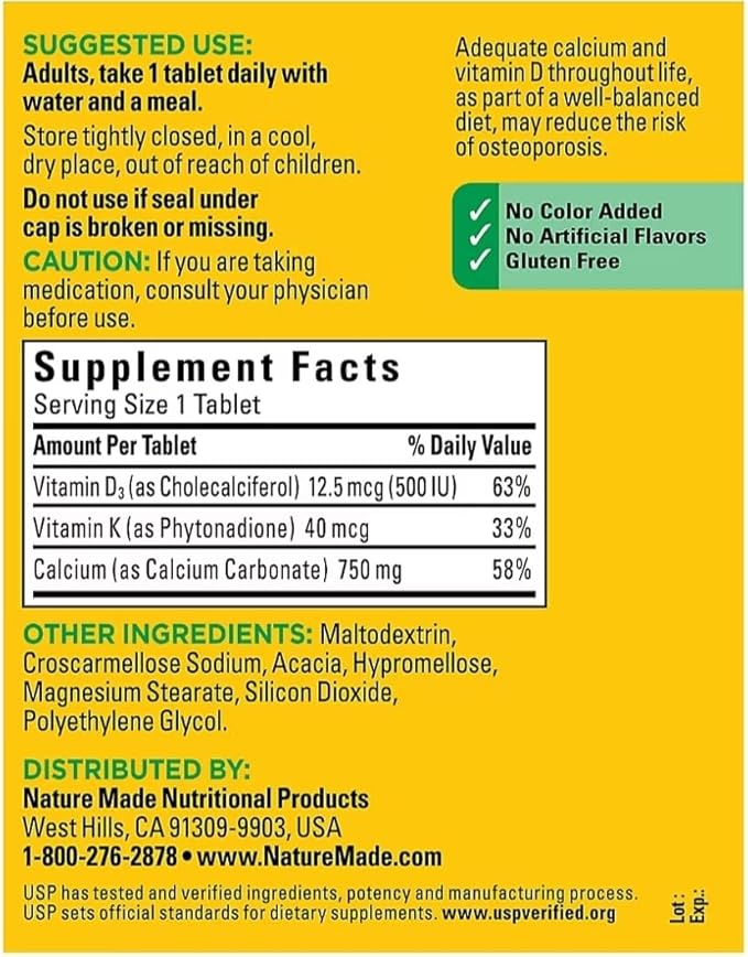 Nature Made Calcium 300 Tablets 750 MG with D3&ampK