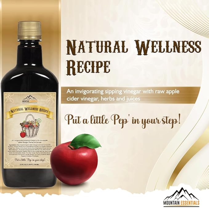 MOUNTAIN ESSENTIALS Natural Wellness Recipe Apple Cider Vinegar with Elderberry Juice Liquid Complex 25 oz | Natural Tonic Detox &amp Energize Body | Organic Wildcrafted Herbs &amp Spices Pack of 6