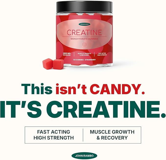 Creatine Monohydrate Gummies – 3600mg Real Creatine Per Serving – Transparent Label Delicious Strawberry Flavor Lab-Tested Strength Supplement