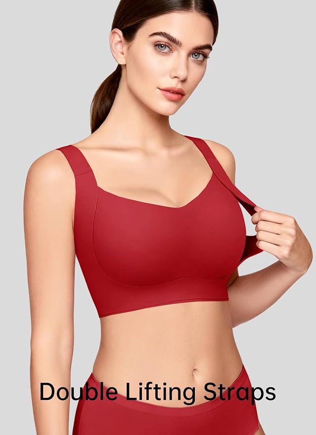 REALWILL Women Everyday Comfortable Wireless Bra Supportive Push Up Minimizer Bras Full Coverage Soft Seamless Tshirt Bras