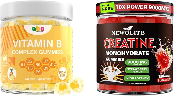 Creatine Monohydrate Gummies 9000MG Strength and Muscle Growth Support 150 Vitamin B Complex Gummies for Adult