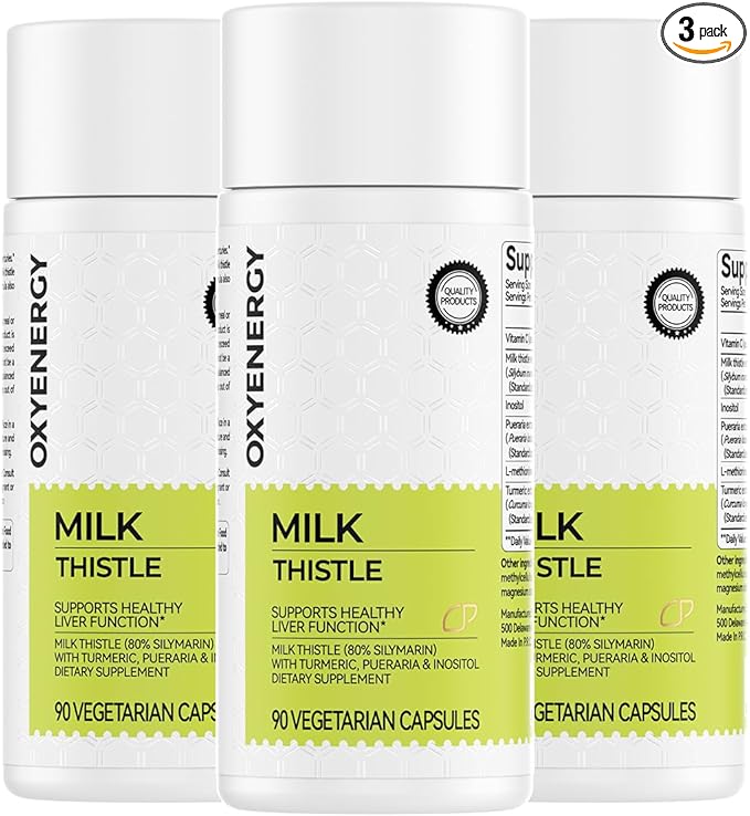 OxyEnergy Silymarin Milk Thistle 300mg Extract with Vitamin C Inositol &amp Pueraria Liver Detox &amp Repair Support Antioxidant Support90 Capsules Pack of 3