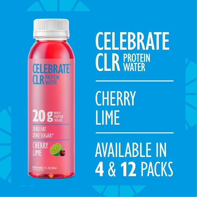 Celebrate Vitamins CLR Whey Isolate Protein Water Cherry Lime – 20g Ready-to-Drink Protein for Post-Bariatric Surgery Patients – Gluten-Free Sugar-Free Hydrating Refreshing Protein Beverage 12 Pack