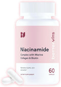 Bettervits Niacinamide Supplement with Vitamin B3 Marine Collagen &amp Hyaluronic Acid | High-Strength Vitamin B3 Capsules 300 mg. with Turmeric for Energy Metabolism &amp Skin Support - 60 Capsule