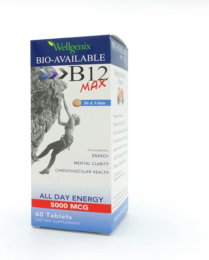 Wellgenix Bio-Available Sublingual B12 Max - Formulated for High Absorption - Nutritional Multivitamin B12 B6 Folate - Fast Dissolve (60 Ct) 2 Pack