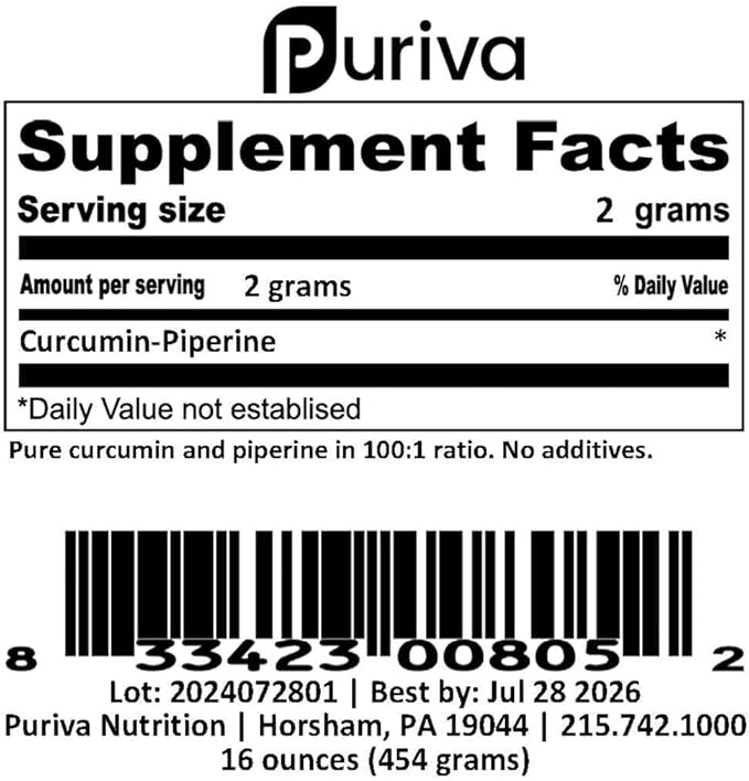 Curcumin with Piperine Powder (100:1 Ratio) 1 Pound