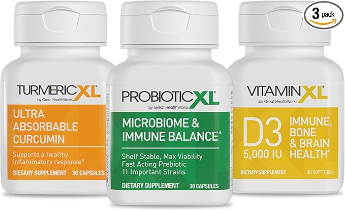 TrioXL - 3 Powerful Supplements That Promote a Strong Immune System Includes TumericXL VitaminXL D3 &amp ProbioticXL Gluten-Free Immune Booster 3-30 Count