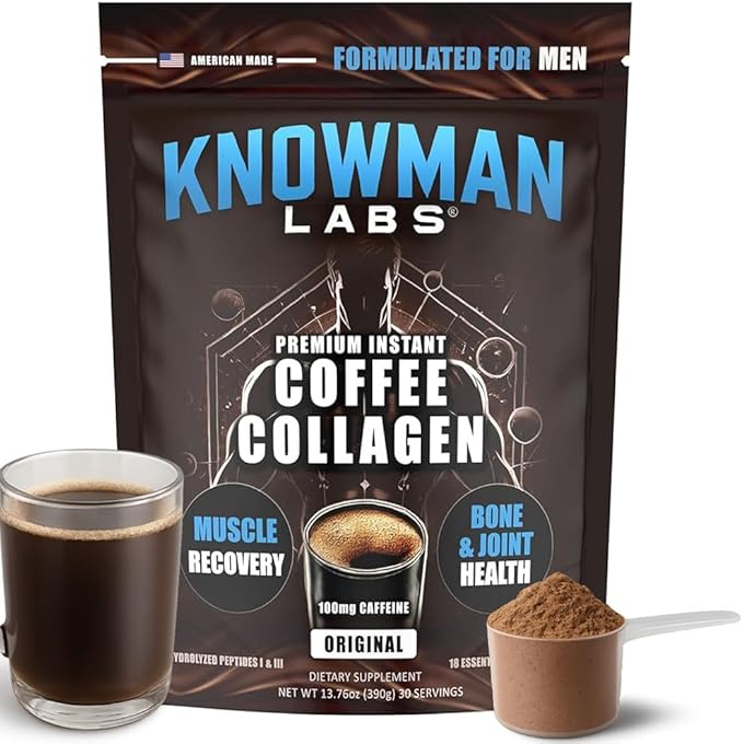 Premium Collagen for Men Infused with Instant Coffee Bone Joint &amp Muscle Formula Recovery 100mg Caffeine Non GMO Dairy Free Sugar Free Keto &amp Paleo Friendly / 30 Srvg