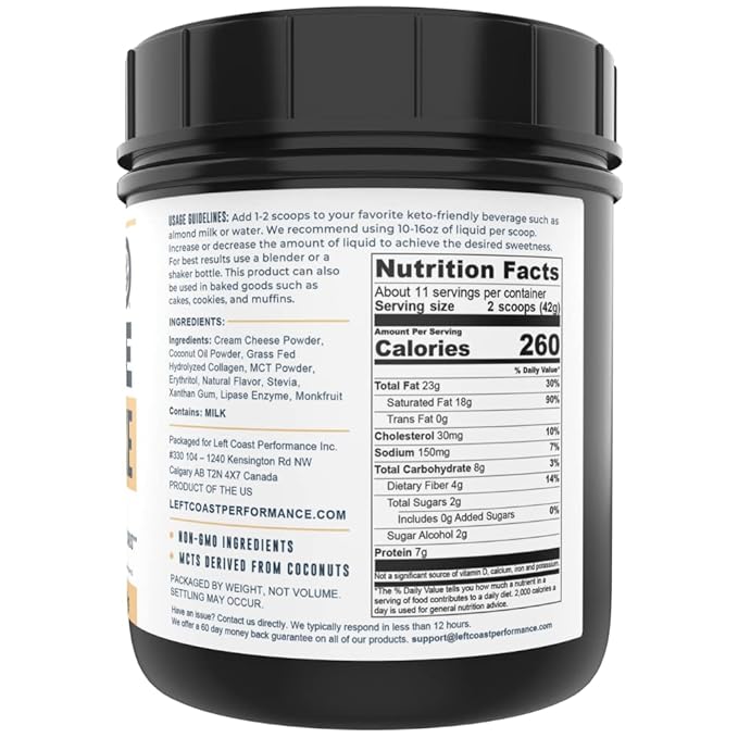 16oz Cheesecake Keto Meal Replacement Shake - Low Carb Keto Protein Powder Mix High Fat Protein Shake with MCTs from Coconut Oil Powder Collagen Peptides and Real USA Cream Cheese - 2 Net Carbs
