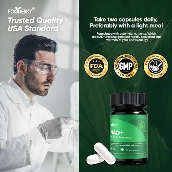 NAD+ Resveratrol Essence Capsules - 5mg NAD+ &amp Lion's Mane Mushroom - Supports Healthy Cell Function &amp Daily Wellness - 60 Active Dietary Capsules (1PCS)