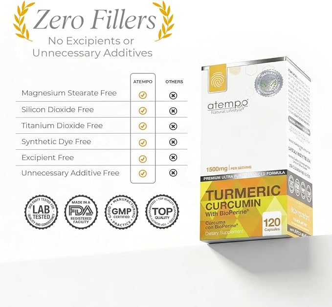 Turmeric Curcumin Supplement with Black Pepper Extract 1500mg – Absorption Supports Joint Health – Non-GMO 120 Vegan Capsules