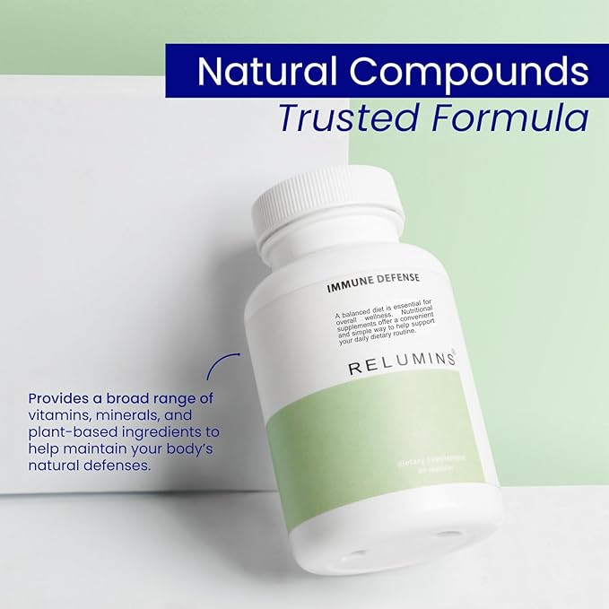 Relumins Immune Defense – Daily Nutrient Blend with Zinc Selenium Vitamin K1 Echinacea &amp Natural Extracts for Wellness Support – 60 Capsules