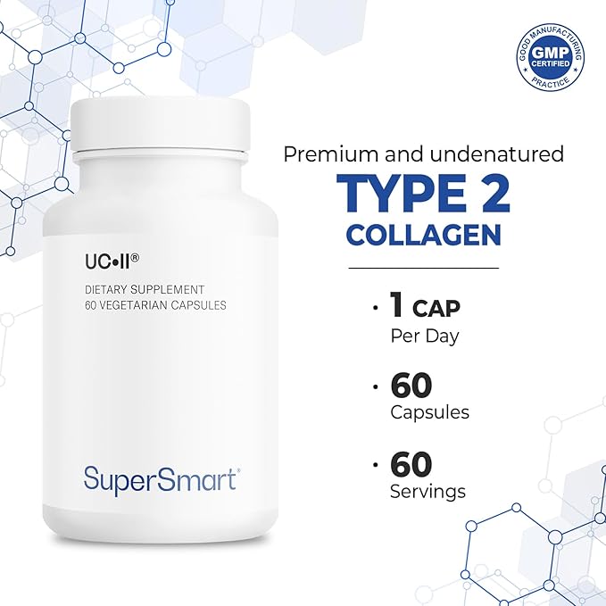 Supersmart UC II Supplement 40mg per Day (Premium Collagen) - Undenatured Type II Collagen Supplement | Non-GMO &amp Gluten Free - 60 Vegetarian Capsules