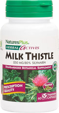 NaturesPlus Herbal Actives Milk Thistle - 60 Capsules - Non-GMO Vegan Gluten Free - 60 Servings