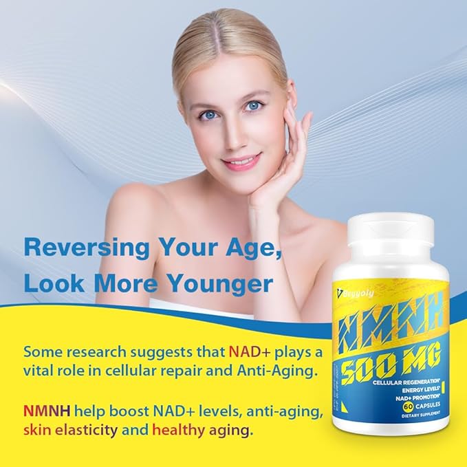 NMNH (NMN Supplement Alternative) NAD Supplements for Anti Aging Energy Immune Focus (Dihydronicotinamide Mononucleotide) 500mg to Boost NAD+ Levels As We Age Pure Organic - 60 Capsules