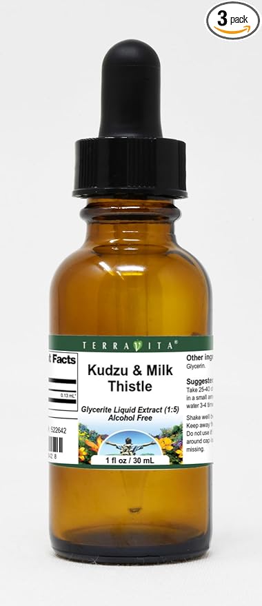 Kudzu &amp Milk Thistle Glycerite Liquid Extract (1:5) - No Flavor (1 oz ZIN: 522642) - 3 Pack