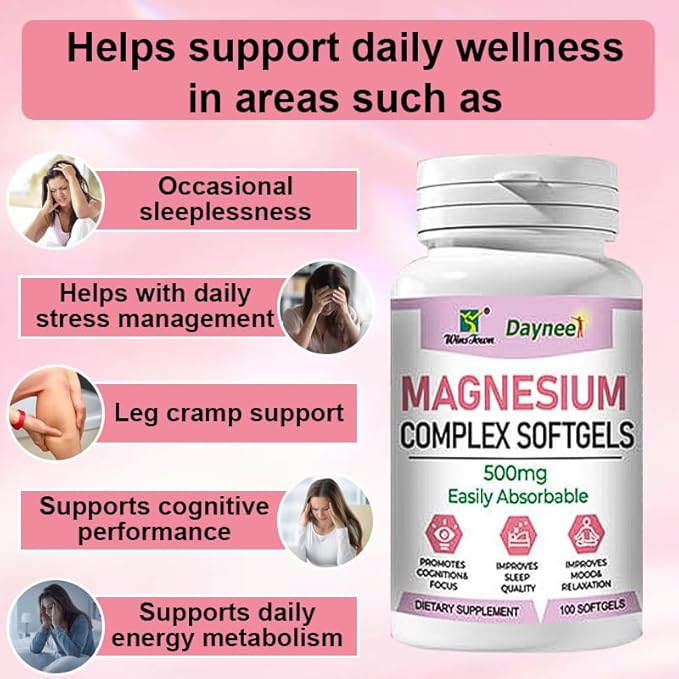 Magnesium Complex Softgels 500mg–Magnesium Supplement for Sleep Relaxation&ampMuscle Support–Easy-to-Swallow Softgels–Daily Magnesium for Calm&ampWellness 100 Count