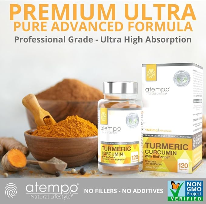 Turmeric Curcumin Supplement with Black Pepper Extract 1500mg – Absorption Supports Joint Health – Non-GMO 120 Vegan Capsules