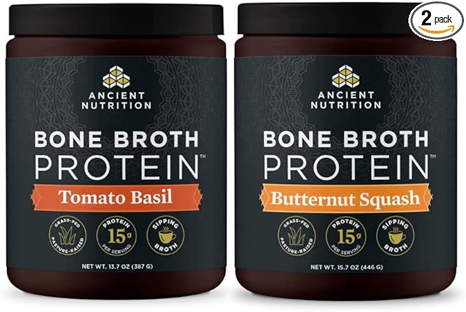 Ancient Nutrition Bone Broth Protein Powder Tomato Basil 15 Servings + Bone Broth Protein Powder Butternut Squash 15 Servings