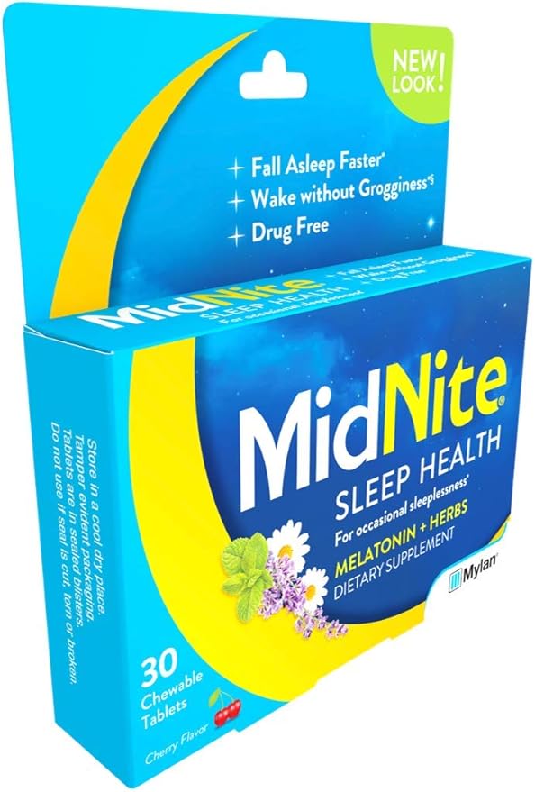 MidNite Natural Sleep Supplement 30 Count Chewable Cherry-Flavored Tablets Natural Non-Habit Forming Sleep Aid Melatonin Supplement - Twin Pack