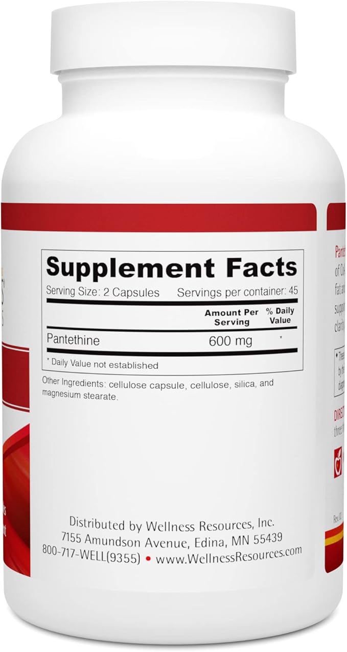 Wellness Resources Pantethine - Active Vitamin B5. Vegan (300mg 90 Capsules)