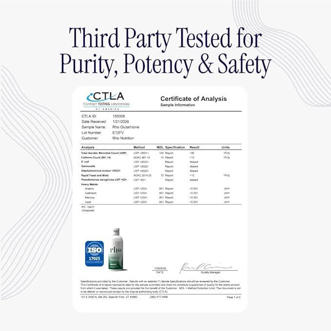 Rho Nutrition Liposomal Glutathione - Ultra High Absorption Liquid Glutathione Supplement - Supports Natural Detoxification Immune System Skin Health Mental Clarity &amp Overall Well-Being