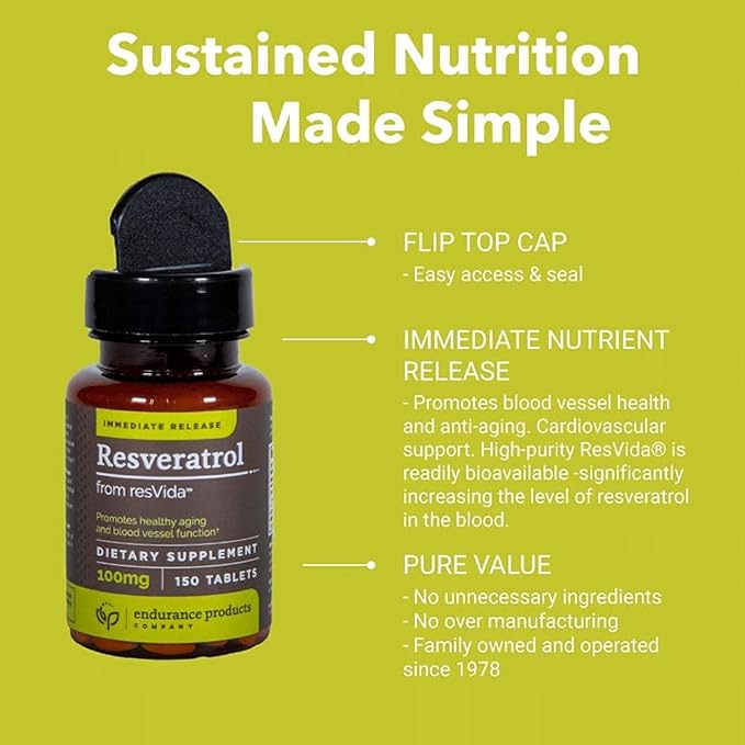 Endurance Products Resveratrol Supplement – Grape Skin Extract - 100mg Trans-Resveratrol Antioxidant and ENDUR-ACIN Niacin - Vitamin B3 Niacin 500mg Extended Release &amp Low-Flus